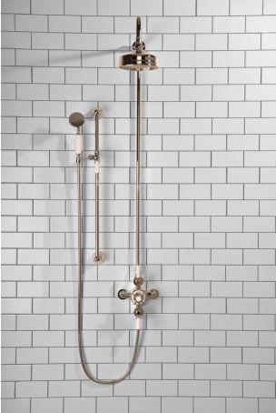 Calder Dual Outlet Shower Kit - Exposed Valve - 6 inch Rose - White Ceramic Lever - Handshower Slider-Rail - Polished Nickel