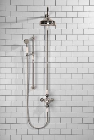 Calder Dual Outlet Shower Kit - Exposed Valve - 8 or 6 inch Rose - White Ceramic Lever - Handshower Slider-Rail