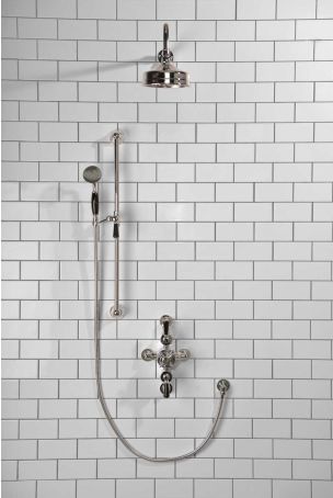 Calder Dual Outlet Shower Kit - Semi-Exposed Valve - 6 inch Rose - Black Ceramic Lever - Handshower Slider-Rail - Chrome Finish