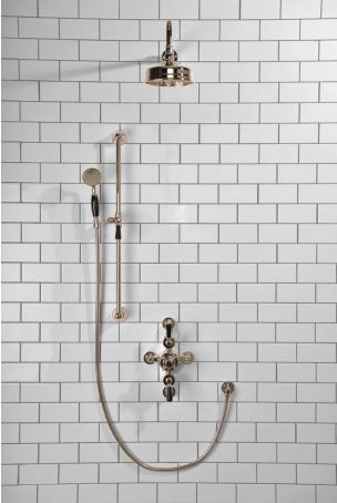 Calder Dual Outlet Shower Kit - Semi-Exposed Valve - 6 inch Rose - Black Ceramic Lever - Handshower Slider-Rail - Polished Nickel