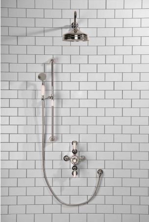 Calder Dual Outlet Shower Kit - Semi-Exposed Valve - 8 or 6 inch Rose - White Ceramic Lever - Handshower Slider-Rail