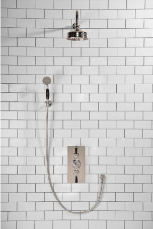 Calder Dual Outlet Shower Kit - Concealed Valve - 6 inch Rose - Black Ceramic Lever - Handshower Hook - Chrome Finish