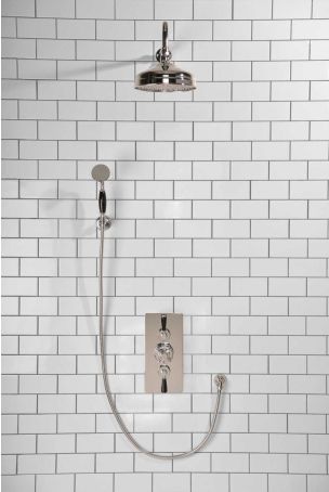 Calder Dual Outlet Shower Kit - Concealed Valve - 8 or 6 inch Rose - Black Ceramic Lever - Handshower Hook