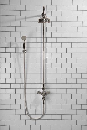 Calder Dual Outlet Shower Kit - Exposed Valve - 6 inch Rose - Black Ceramic Lever - Handshower Hook - Chrome Finish