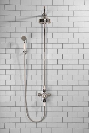 Calder Dual Outlet Shower Kit - Exposed Valve - 6 inch Rose - White Ceramic Lever - Handshower Hook - Chrome Finish