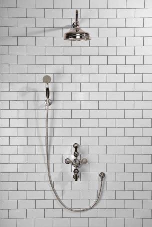 Calder Dual Outlet Shower Kit - Semi-Exposed Valve - 8 or 6 inch Rose - Black Ceramic Lever - Handshower Hook