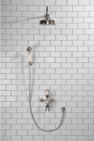 Calder Dual Outlet Shower Kit - Semi-Exposed Valve - 8 or 6 inch Rose - White Ceramic Lever - Handshower Hook