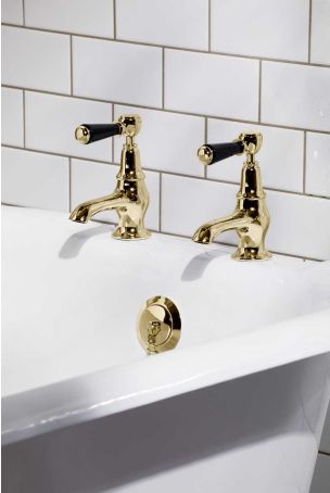 Linton Black Lever 3/4 BSP Bath Pillar Taps Gold
