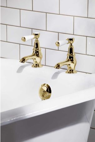 Linton White Lever 3/4 BSP Bath Pillar Taps Gold