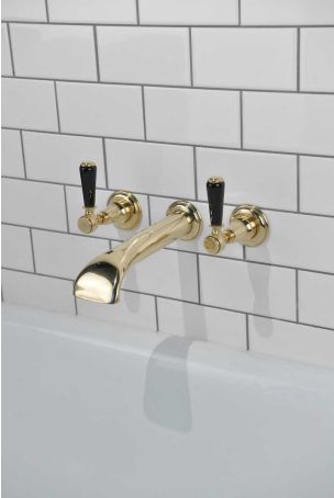 Linton Bath Filler Tap Wall Mounted Black Lever Gold 3/4 BSP