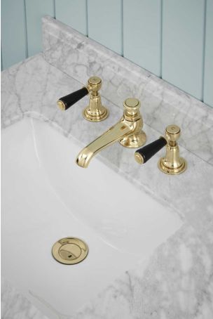Linton Black Lever 3 Hole Basin Mixer C/W Pop Up Waste Gold