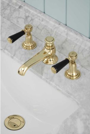 Linton Black Lever 3 Hole Basin Mixer C/W Pop Up Waste Polished Brass