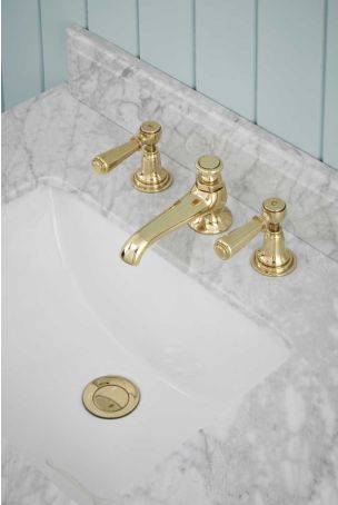Linton Metal Lever 3 Hole Basin Mixer C/W Pop Up Waste Gold