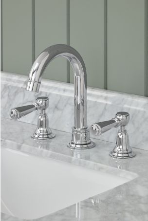 Linton 3 Hole Basin Mixer - Swan Neck Spout - Metal Lever - Chrome Finish