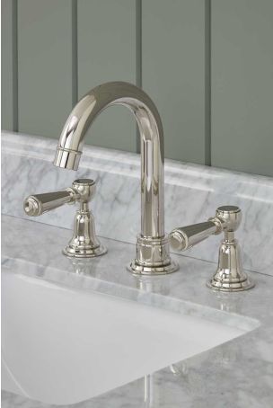 Linton 3 Hole Basin Mixer - Swan Neck Spout - Metal Lever