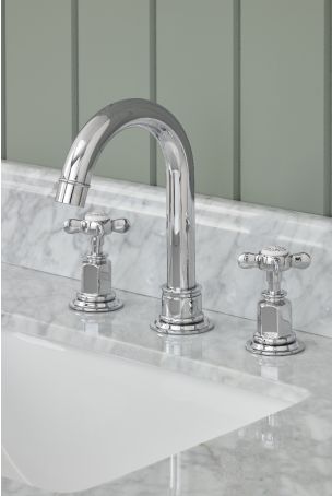 Aysgarth 3 Hole Basin Mixer - Swan Neck Spout - Crosshead - Chrome Finish