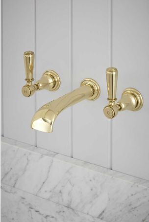 Linton - 3-Hole Basin Mixer - Wall Mounted - Metal Lever - Brass