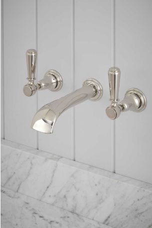 Linton - 3-Hole Basin Mixer - Wall Mounted - Metal Lever - Nickel