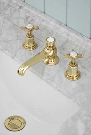 Aysgarth X Top 3 Hole Basin Mixer C/W Pop Up Waste Polished Brass