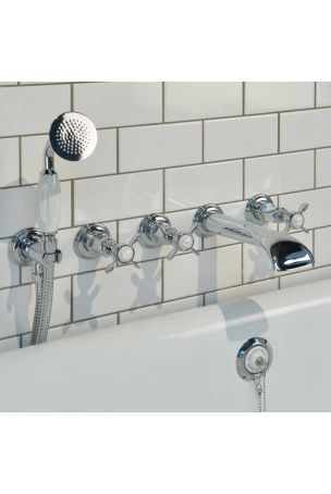 Aysgarth 5-Hole - Wall Mounted - Bath Shower Mixer - X Top - Chrome