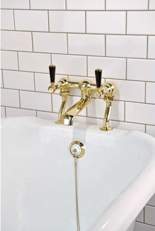 Linton Bath Filler Tap Black Lever Gold 3/4BSP