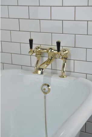 Linton Bath Filler Tap Black Lever Polished Brass 3/4BSP