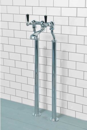Linton Bath Filler Tap with Standpipes Black Lever Chrome 3/4BSP (For Baths Without Tap Holes Only)