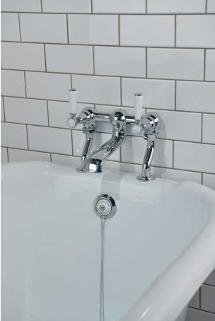 Linton Bath Filler Tap White Lever Chrome 3/4BSP