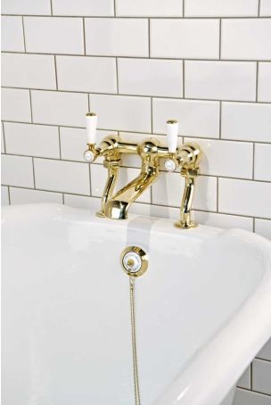 Linton Bath Filler Tap White Lever Gold 3/4BSP