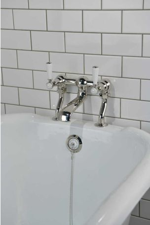 Linton Bath Filler Tap White Lever Nickel 3/4BSP