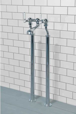 Linton Bath Filler Tap with Standpipes White Lever Chrome 3/4BSP