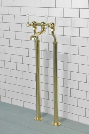 Linton Bath Filler Tap with Standpipes White Lever Polished Brass 3/4BSP