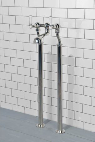 Linton Bath Filler Tap with Standpipes White Lever Nickel 3/4BSP (For Baths Without Tap Holes Only)