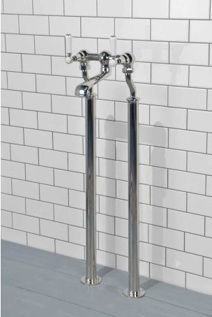 Linton Bath Filler Tap with Standpipes White Lever Nickel 3/4BSP