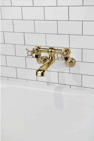 Aysgarth Bath Filler Tap Wall Mounted X Top Gold 3/4BSP