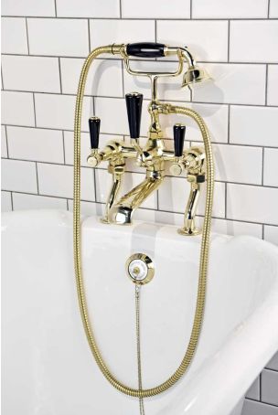 Linton Bath Shower Mixer Black Lever Gold 3/4BSP