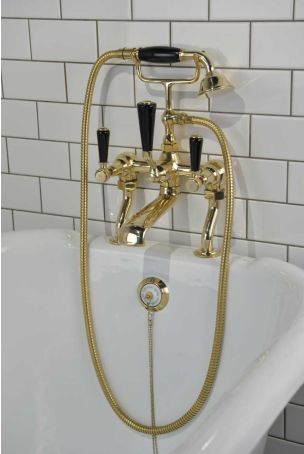 Linton Bath Shower Mixer Black Lever Polished Brass 3/4BSP