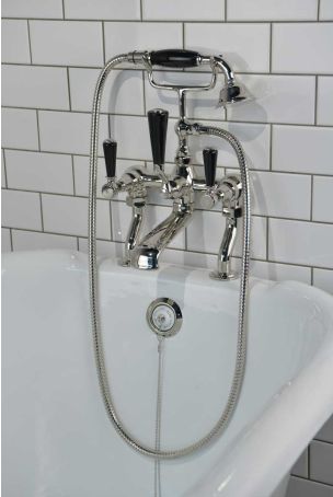 Linton Bath Shower Mixer Black Lever Nickel 3/4BSP