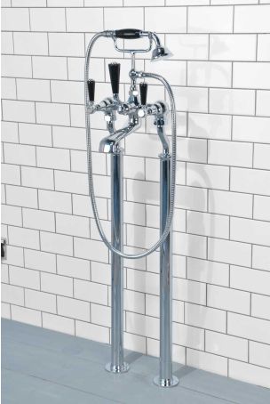 Linton Bath Shower Mixer with Standpipes Black Lever Chrome 3/4BSP (For Baths Without Tap Holes Only)