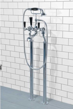 Linton Bath Shower Mixer with Standpipes Black Lever Chrome 3/4BSP