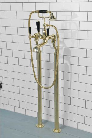 Linton Bath Shower Mixer with Standpipes Black Lever Polished Brass 3/4BSP (For Baths Without Tap Holes Only)
