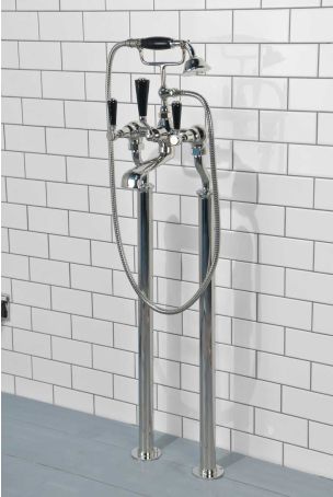 Linton Bath Shower Mixer with Standpipes Black Lever Polished Nickel 3/4BSP