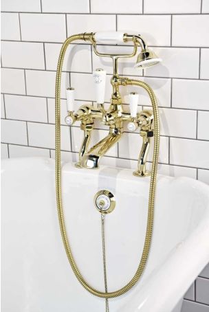 Linton Bath Shower Mixer White Lever Gold 3/4BSP