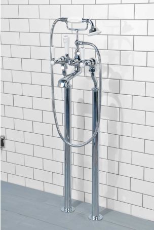 Linton Bath Shower Mixer with Standpipes White Lever Chrome 3/4BSP