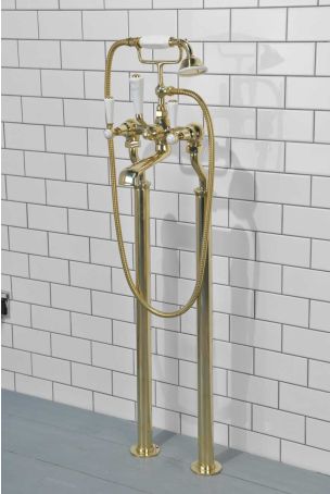 Linton Bath Shower Mixer with Standpipes White Lever Brass 3/4BSP (For Baths Without Tap Holes Only)