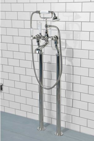 Linton Bath Shower Mixer with Standpipes White Lever Nickel 3/4BSP