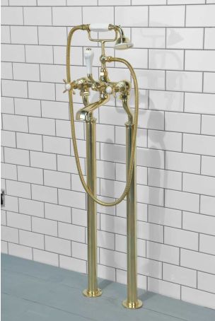 Aysgarth Bath Shower Mixer with Standpipes X-Top Lever Polished Brass 3/4BSP (For Baths Without Tap Holes Only)
