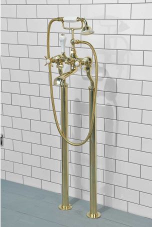 Aysgarth Bath Shower Mixer with Standpipes X-Top Lever Polished Brass 3/4BSP