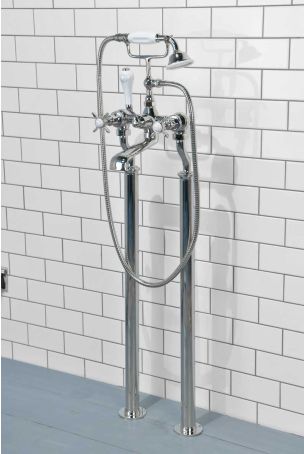 Aysgarth Bath Shower Mixer with Standpipes X-Top Lever Polished Nickel 3/4BSP (For Baths Without Tap Holes Only)