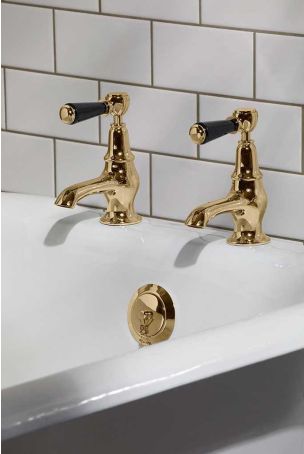 Linton Black Lever 3/4 BSP Bath Pillar Taps Polished Brass